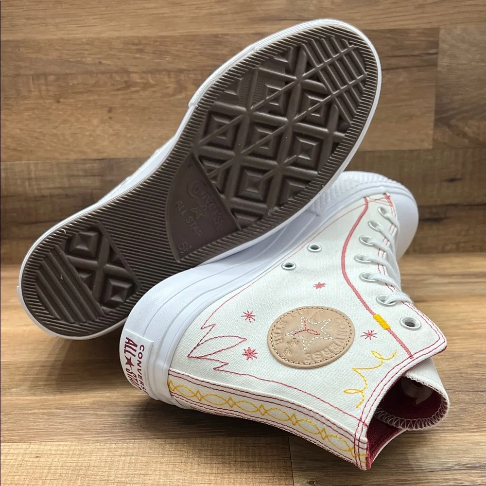 Converse White and Red Star High-Top platform Sneakers